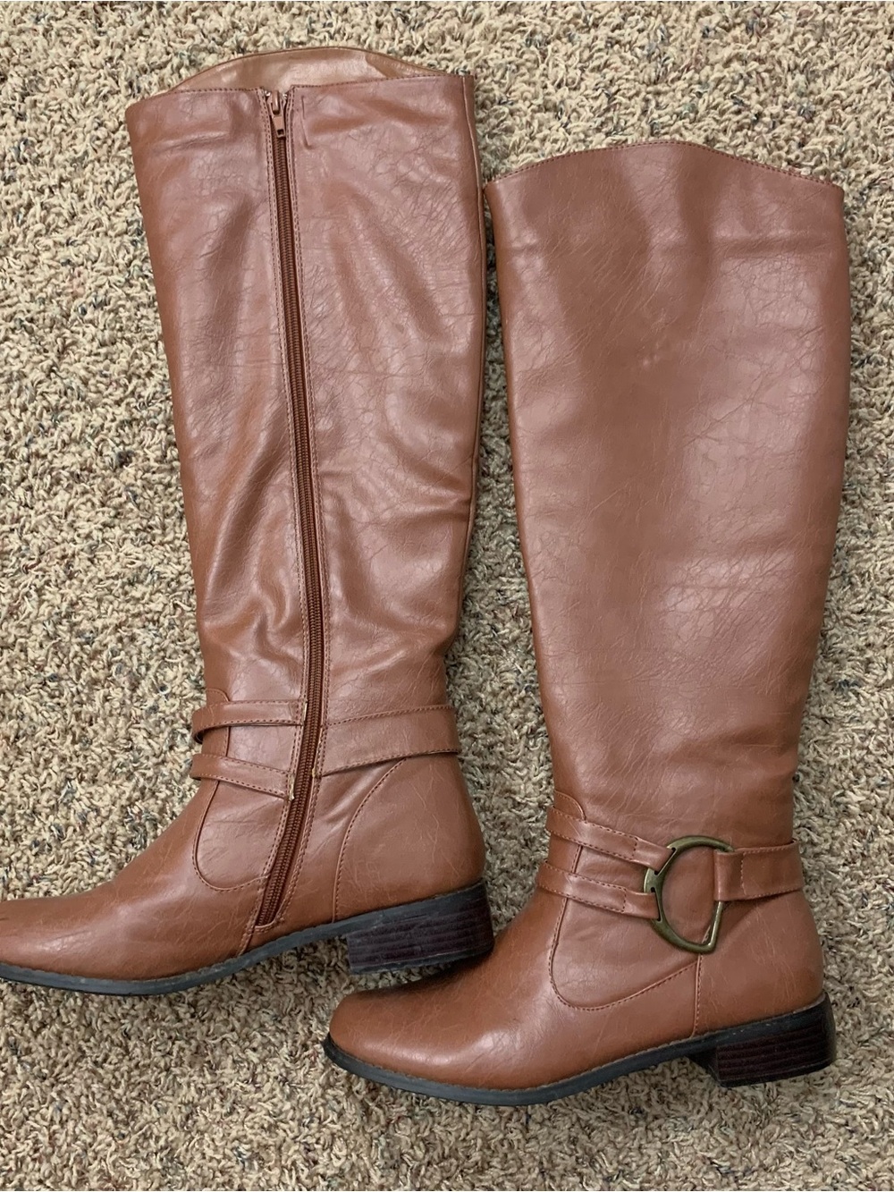 Brinkley Co. Cognac Tall Riding Boots with Gold Buckle